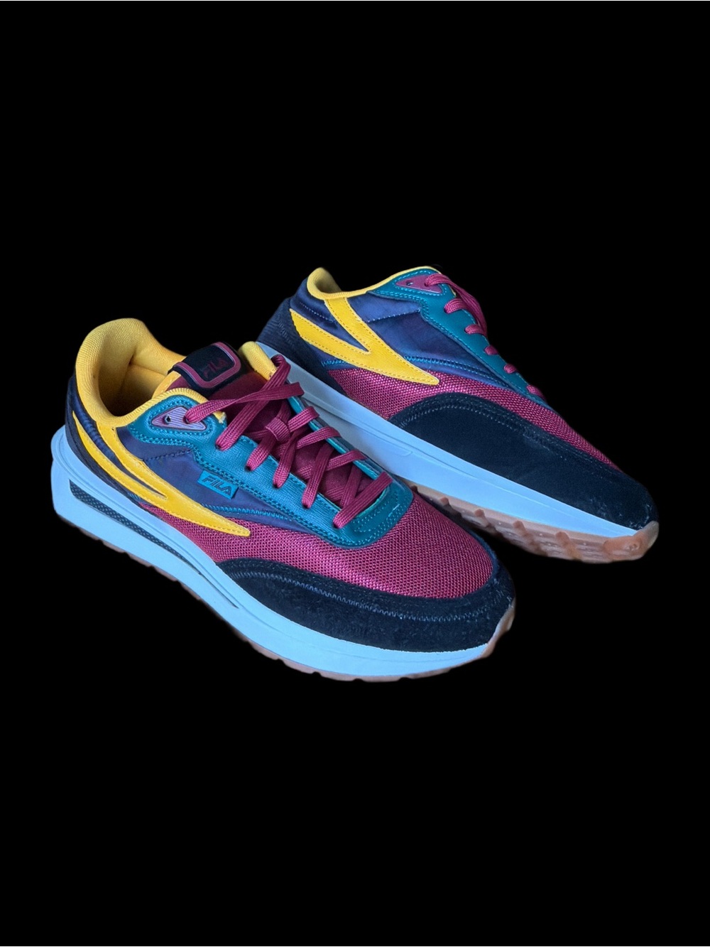 Fila Men's Multicolor Athletic Sneakers - Burgundy, Teal & Yellow
